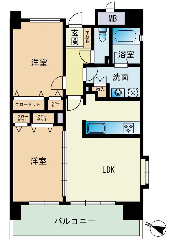 エコルクス赤坂II(2LDK/7階)の間取り写真
