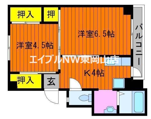 ヴィラナリー上道1号棟(2K/1階)の間取り写真