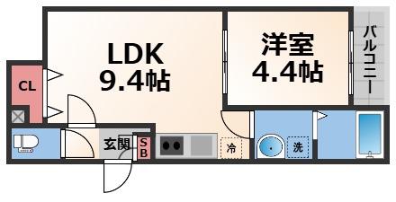 BADGE 放出 EASE(1LDK/2階)の間取り写真