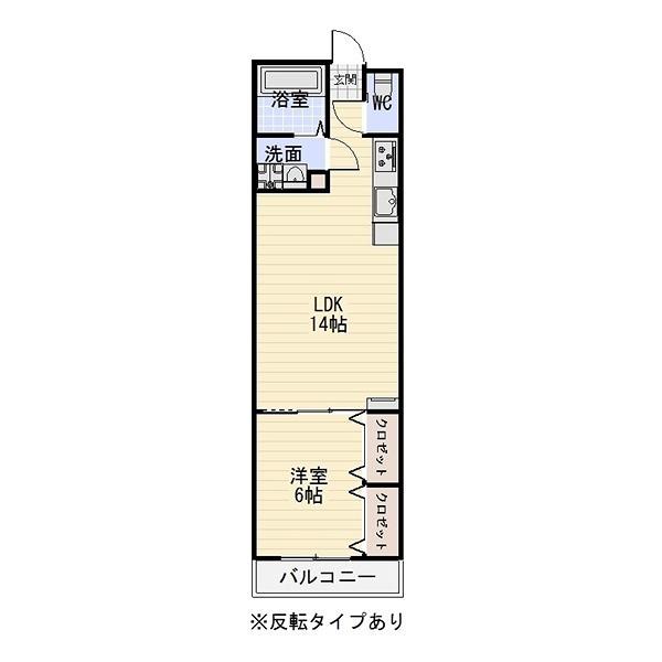 コンチネンタル轡田C棟(1LDK/2階)の間取り写真