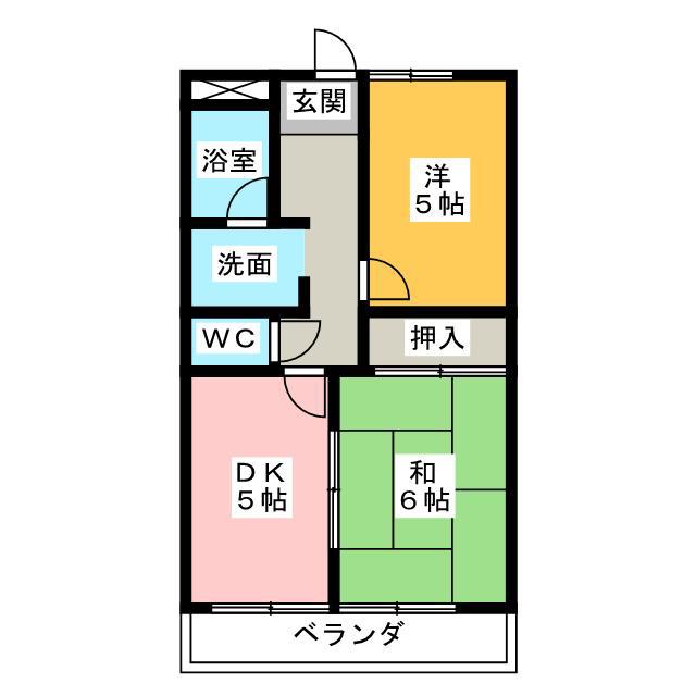 ドミール毘沙門(2DK/2階)の間取り写真