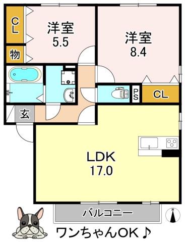 スカイフィールドB棟(2LDK/1階)の間取り写真