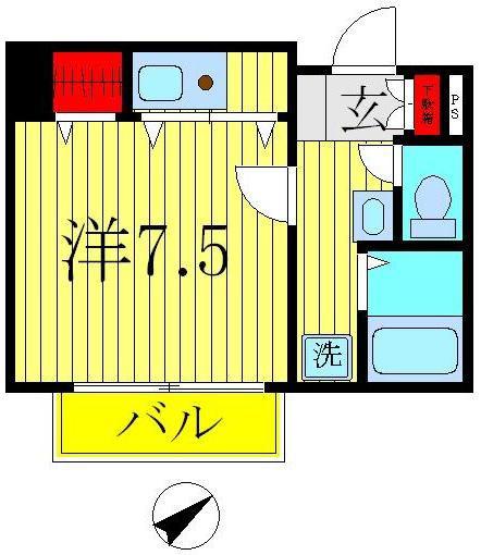 ヴランドール柏中央(ワンルーム/1階)の間取り写真