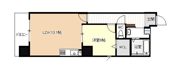 ディアコート千早(1LDK/4階)の間取り写真
