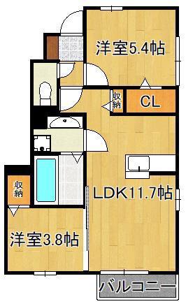 サニーコート B棟(2LDK/1階)の間取り写真