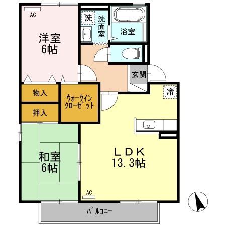 ジュネス II(2LDK/1階)の間取り写真