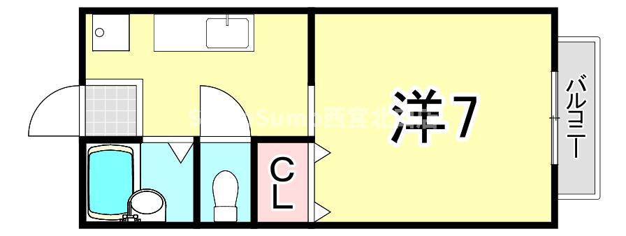 エスペーロ甲東Ⅰ(1K/2階)の間取り写真