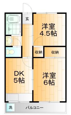 近藤ハイツ桐ヶ丘(2DK/2階)の間取り写真