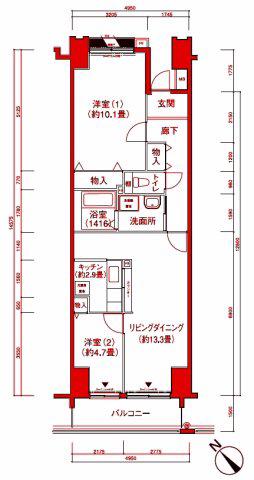 ルリエ横浜長者町(2LDK/6階)の間取り写真