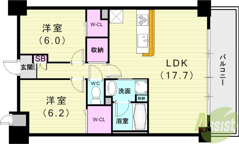 ミッドヴィレッジ曽根(1LDK/4階)の間取り写真