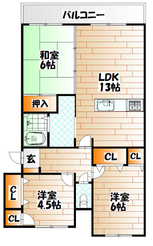 ホワイトキャッスル砂津(3LDK/8階)の間取り写真