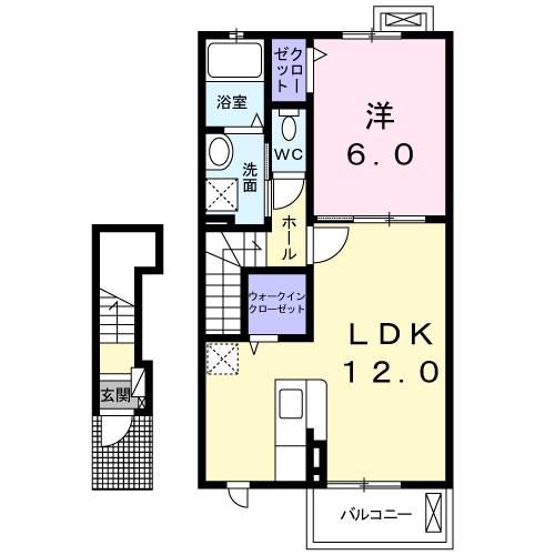 エクセレント・ヴィラ城東A(1LDK/2階)の間取り写真
