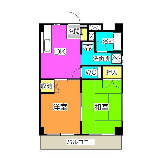 レジデンス宮(2DK/3階)の間取り写真