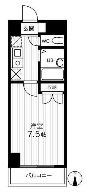 CROSSCOURT(1K/3階)の間取り写真