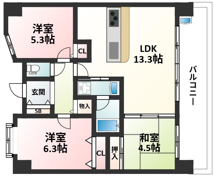 エステムコート新大阪IVパークフロント(3LDK/11階)の間取り写真