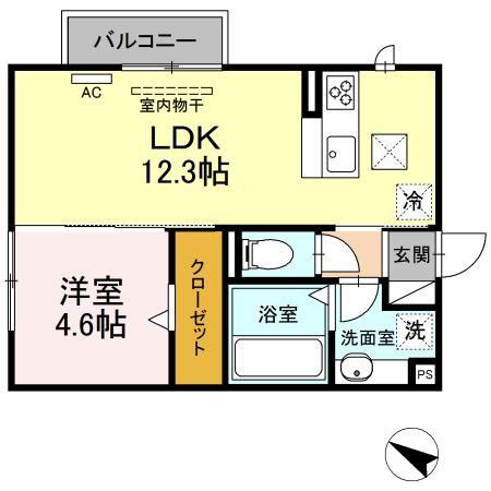 カーサ・ソラーレ(1LDK/1階)の間取り写真