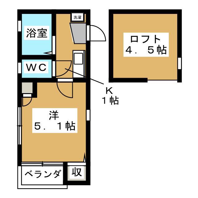ドルフィン神之木町(1K/2階)の間取り写真