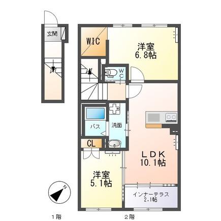 ラヴェルナ(2LDK/2階)の間取り写真