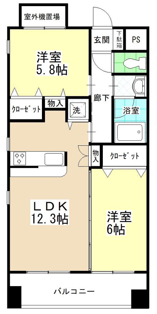 SUZUZENビル(2LDK/6階)の間取り写真