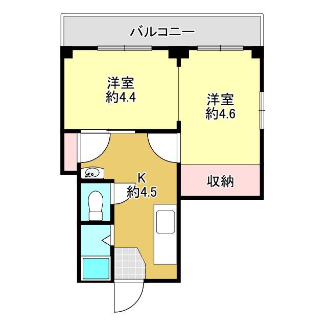 エンゼルハイツ若草(2K/4階)の間取り写真