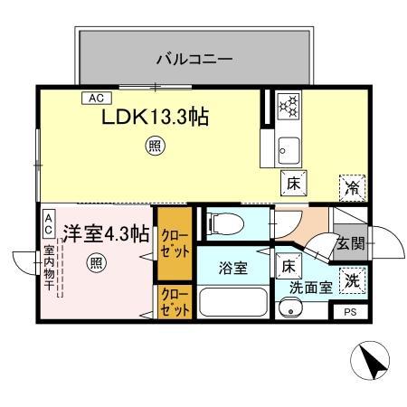 TORISIA新八代(1LDK/1階)の間取り写真