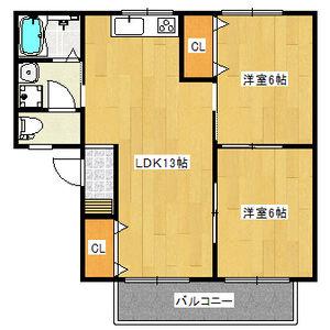 栄林ハイツB棟(2LDK/2階)の間取り写真