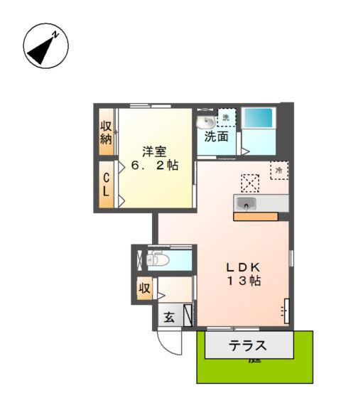 ラピスII(1LDK/1階)の間取り写真