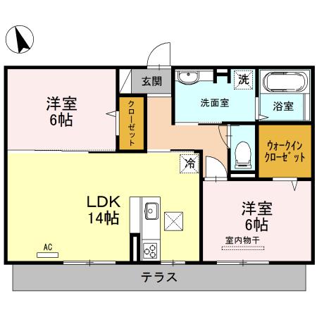 アステリア(2LDK/1階)の間取り写真