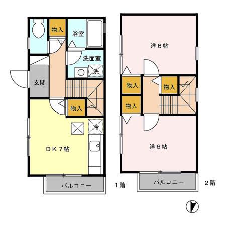 チェリービュー(2DK/1階)の間取り写真
