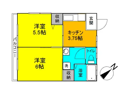 誠愛荘(2K/1階)の間取り写真