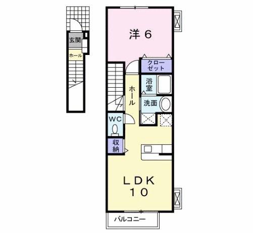 フィオーレ長行東二番館(1LDK/2階)の間取り写真