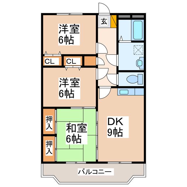 M・カルムマンション(3DK/1階)の間取り写真
