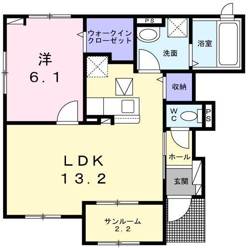 ミミエデン吉野ヶ里(1LDK/1階)の間取り写真