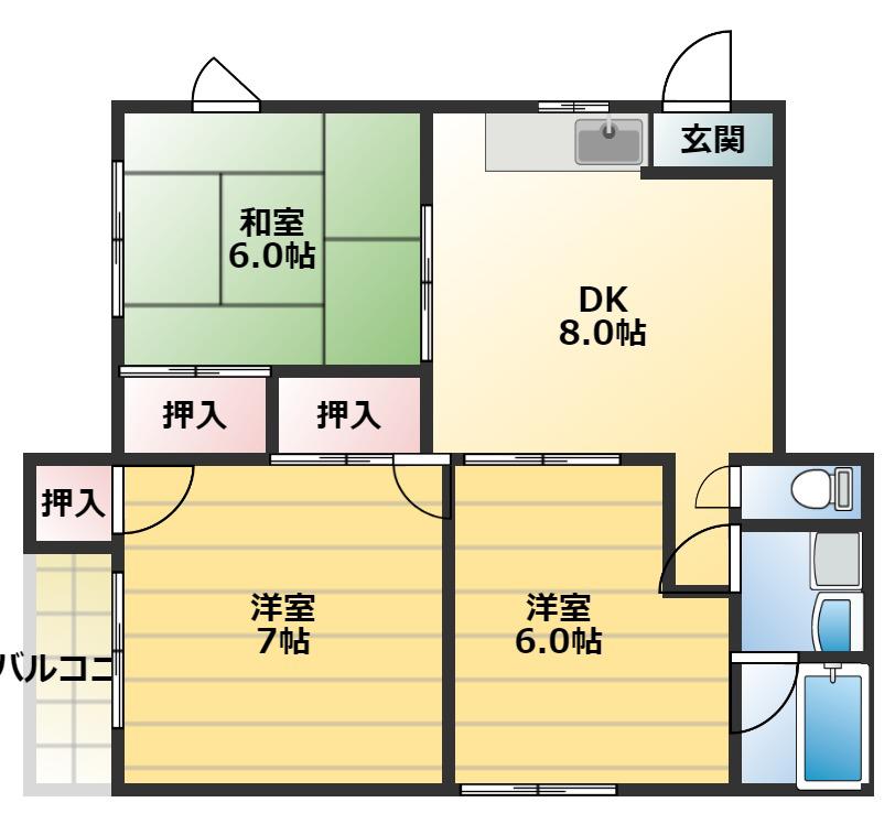 ハイツ四季(3DK/2階)の間取り写真