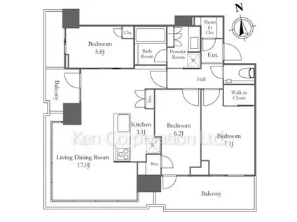 プラウドタワー芝浦(3LDK/18階)の間取り写真