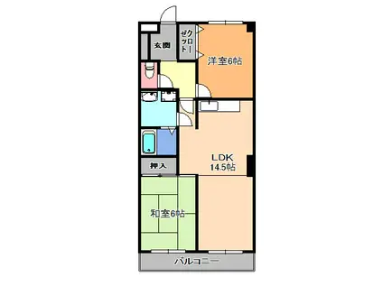 ヴィラパーシモン(2LDK/4階)の間取り写真