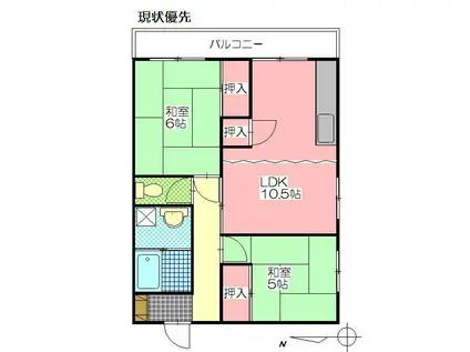飛鳥ビル(2LDK/2階)の間取り写真
