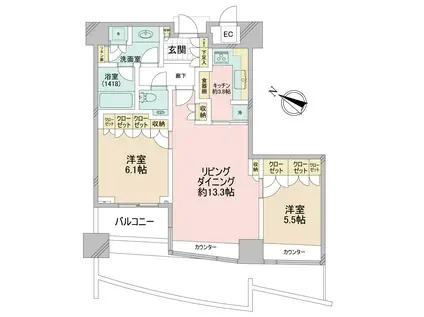 パークコート赤坂ザタワー(2LDK/16階)の間取り写真