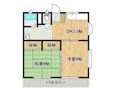 マリアージュ 平中神谷 2DK物件(2DK/1階)の間取り写真