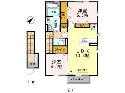 ウィット室積III(2LDK/2階)の間取り写真