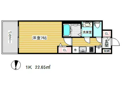 プレサンス三宮東フィール(1K/6階)の間取り写真