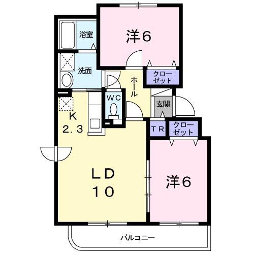 ベルグランデB(2LDK/3階)の間取り写真