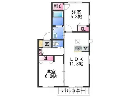 シャーメゾン松江北(2LDK/2階)の間取り写真