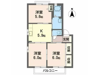 バリュージュ金沢 B棟(3K/2階)の間取り写真