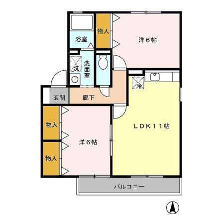 グランドソレイユ A棟(2LDK/2階)の間取り写真