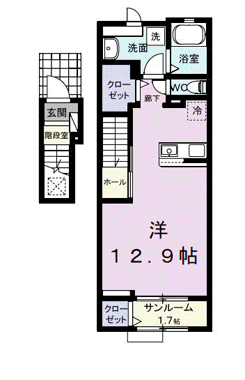 ソルフェジオ東津田(ワンルーム/2階)の間取り写真