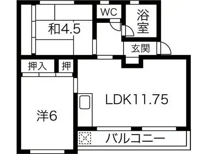 マンション由多賀(2LDK/1階)の間取り写真