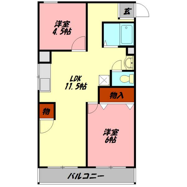 コーポラス都II(2LDK/5階)の間取り写真