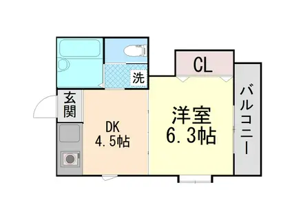 ドミール王子(1DK/2階)の間取り写真