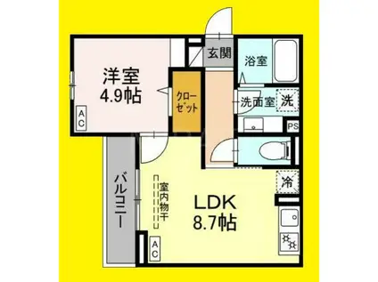 リベラマーロIV(1LDK/2階)の間取り写真